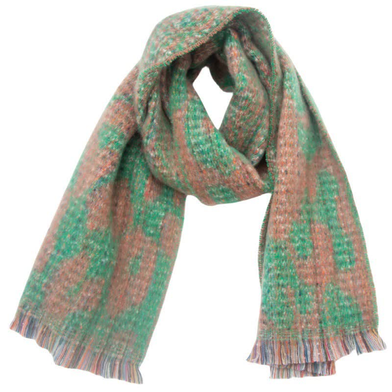 Sciarpa corta con frange e stampa leopardata unisex - Verde - image 20