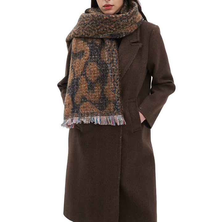 Sciarpa corta con frange e stampa leopardata unisex