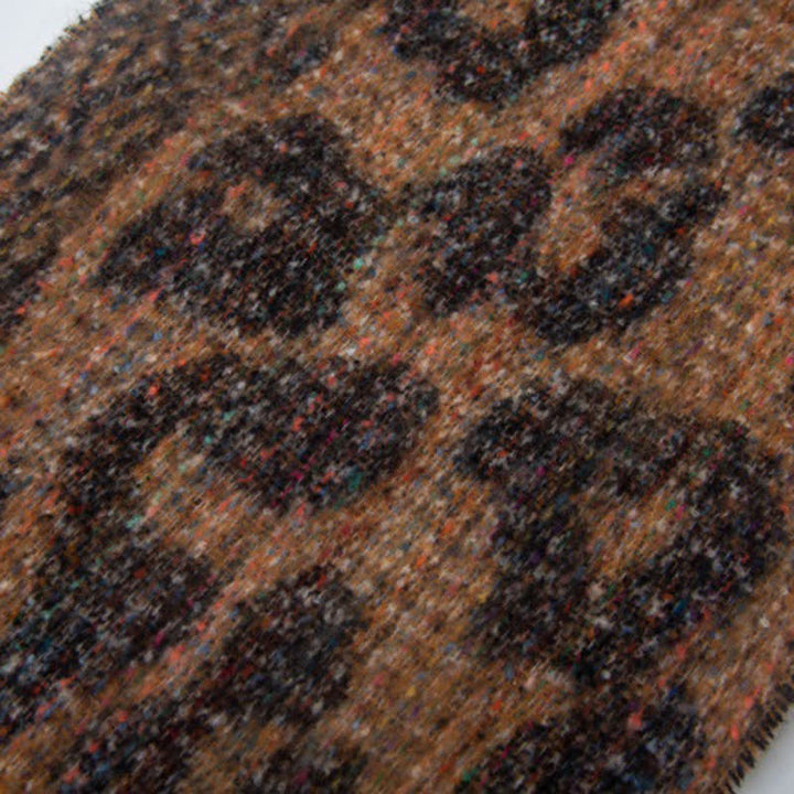 Sciarpa corta con frange e stampa leopardata unisex