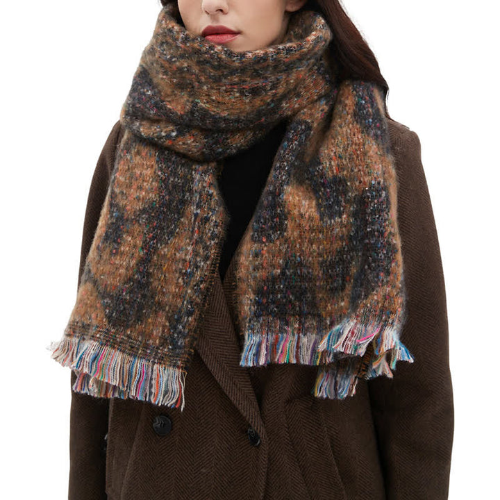 Sciarpa corta con frange e stampa leopardata unisex