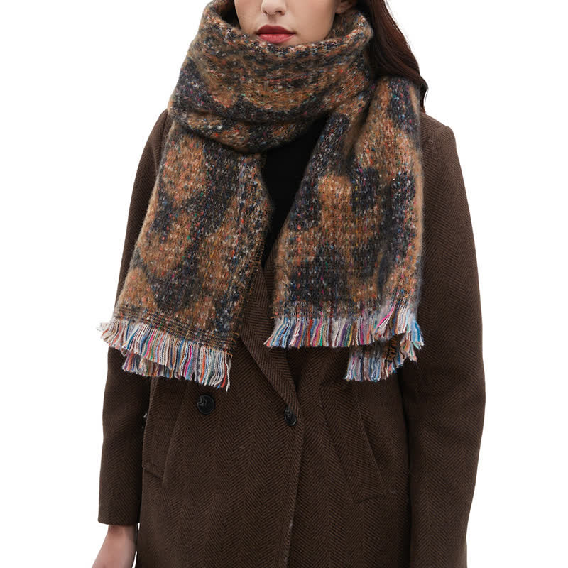 Sciarpa corta con frange e stampa leopardata unisex
