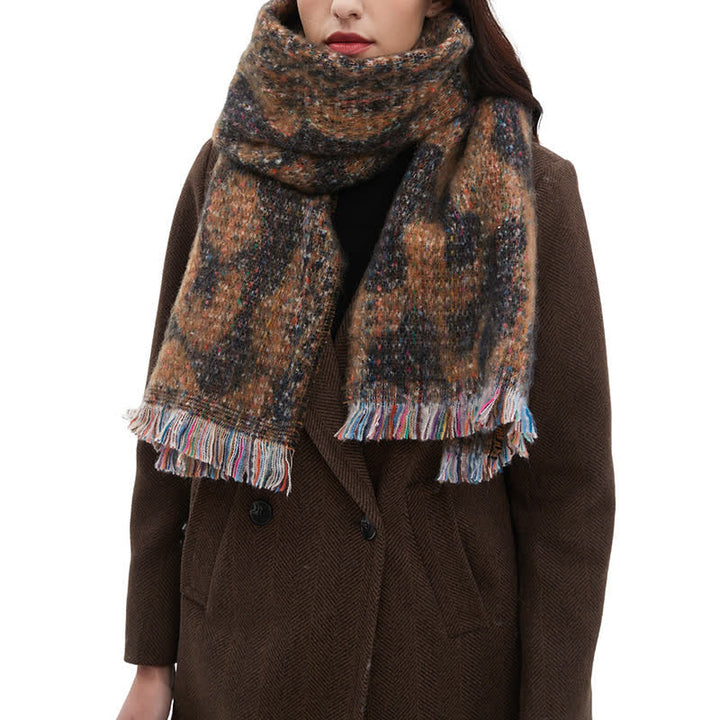 Sciarpa corta con frange e stampa leopardata unisex