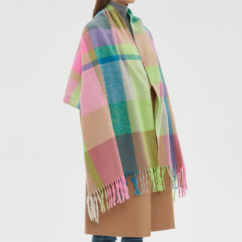 Sciarpa invernale con frange spesse a quadri arcobaleno unisex