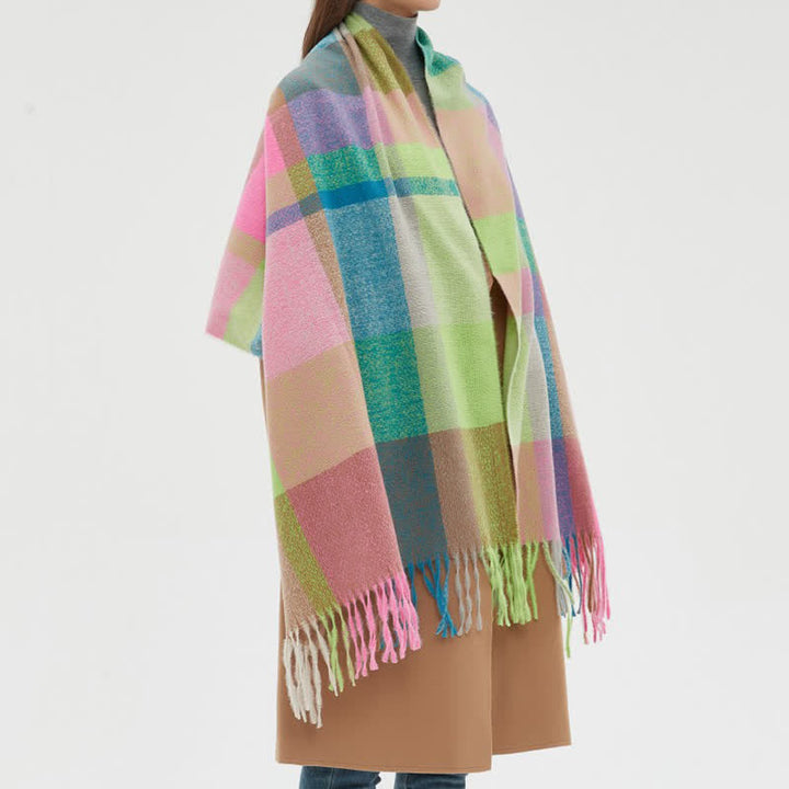 Sciarpa invernale con frange spesse a quadri arcobaleno unisex