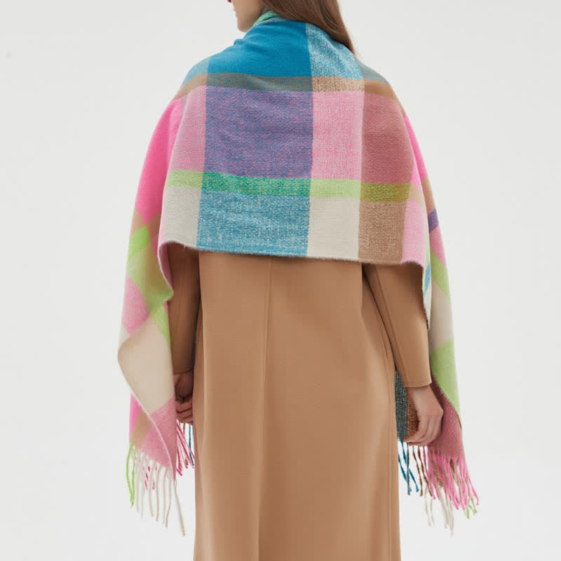 Sciarpa invernale con frange spesse a quadri arcobaleno unisex