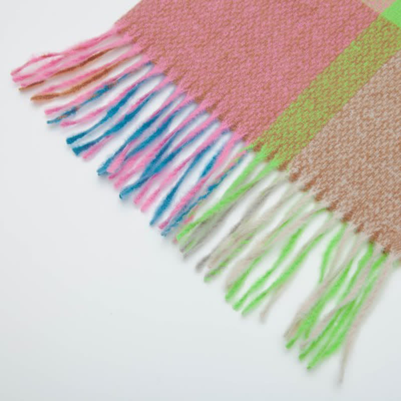 Sciarpa invernale con frange spesse a quadri arcobaleno unisex - image 8