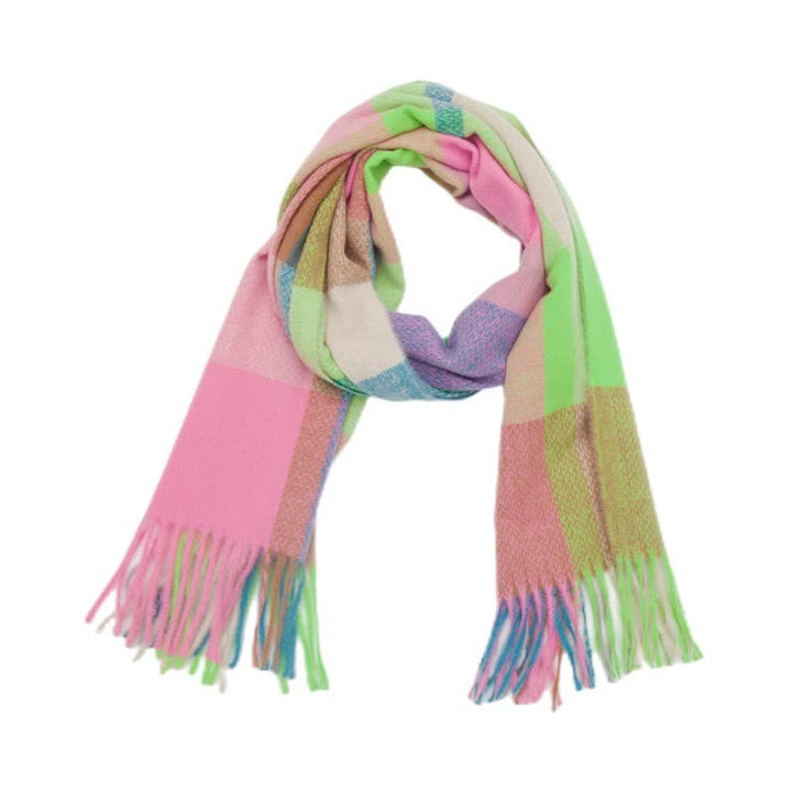 Sciarpa invernale con frange spesse a quadri arcobaleno unisex