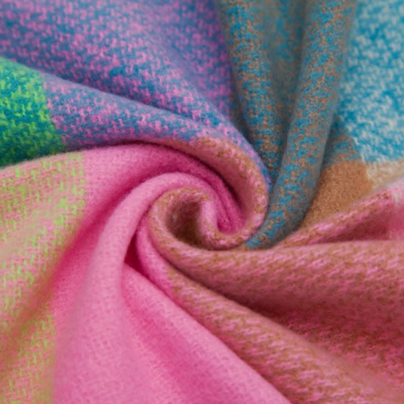 Sciarpa invernale con frange spesse a quadri arcobaleno unisex - image 6