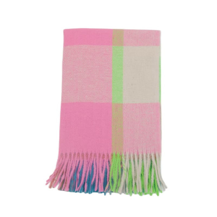 Sciarpa invernale con frange spesse a quadri arcobaleno unisex - image 5