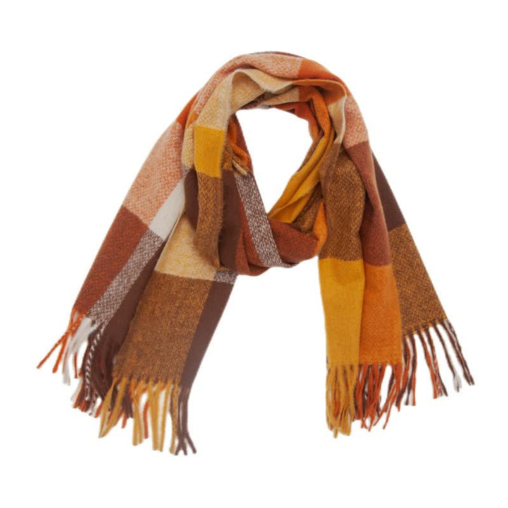 Sciarpa invernale con frange spesse a quadri arcobaleno unisex - Giallo Marrone - image 9