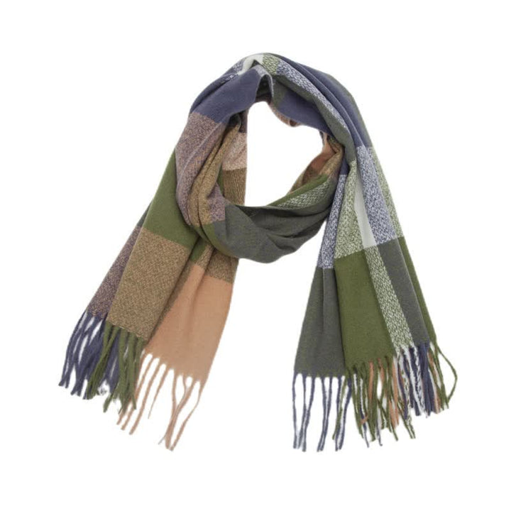 Sciarpa invernale con frange spesse a quadri arcobaleno unisex - Verde scuro - image 14
