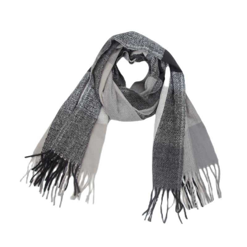Sciarpa invernale con frange spesse a quadri arcobaleno unisex - Grigio - image 10