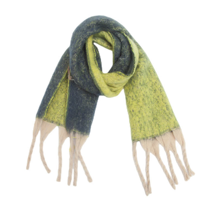 Sciarpa unisex con nappe colorate sfumate per il freddo - VerdeGiallo - image 11