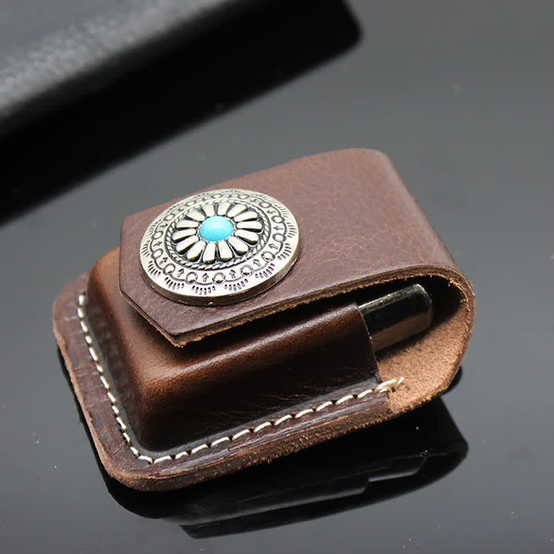 Porta accendino turchese indiano in pelle con cintura