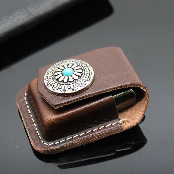 Porta accendino turchese indiano in pelle con cintura