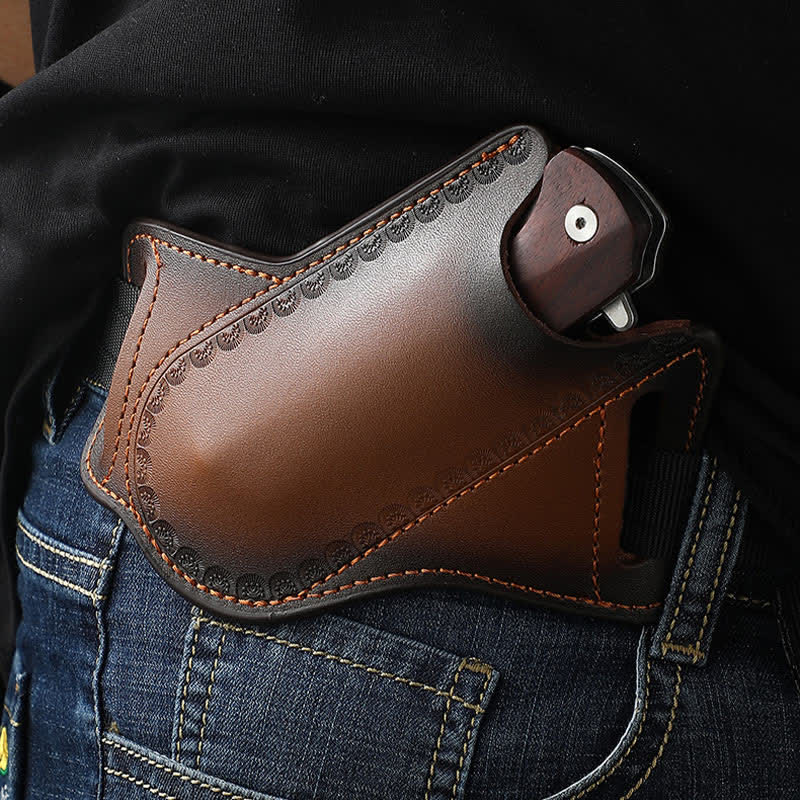 Borsa da cintura in pelle con fodero per coltello pieghevole portautensili marrone - Marrone - image 0