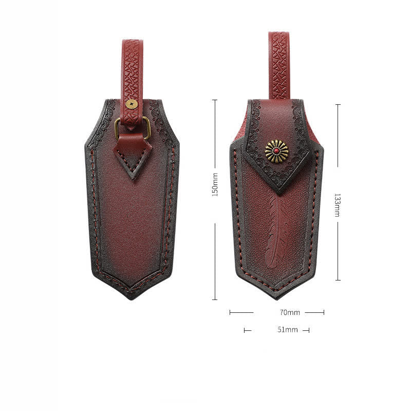 Custodia a libro con custodia in pelle con goffratura a piuma per coltello pieghevole - Rosso scuro - image 9