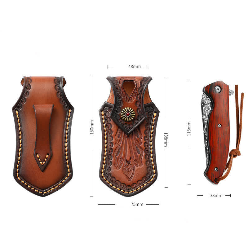 Retro Flip Cover Attività all'aperto Coltello pieghevole Fodero Cintura in pelle Borsa