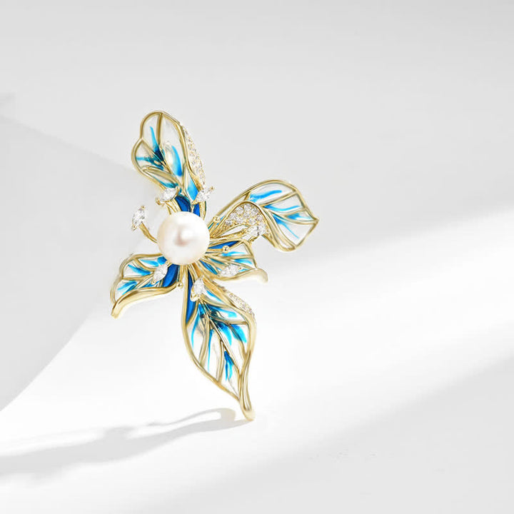 Spilla decorativa di lusso da donna con perle di iris blu - image 4
