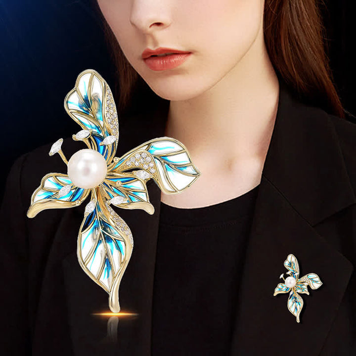 Spilla decorativa di lusso da donna con perle di iris blu - image 1