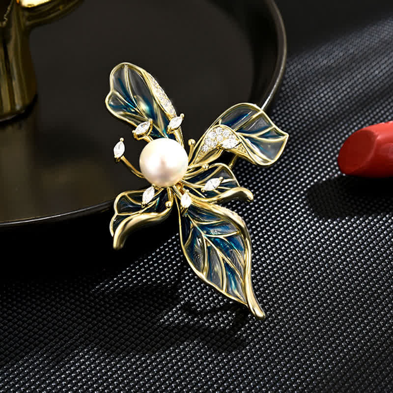Spilla decorativa di lusso da donna con perle di iris blu - Blu - image 0