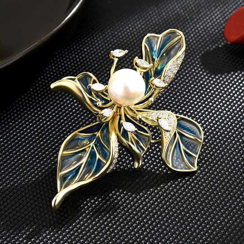 Spilla decorativa di lusso da donna con perle di iris blu - image 2