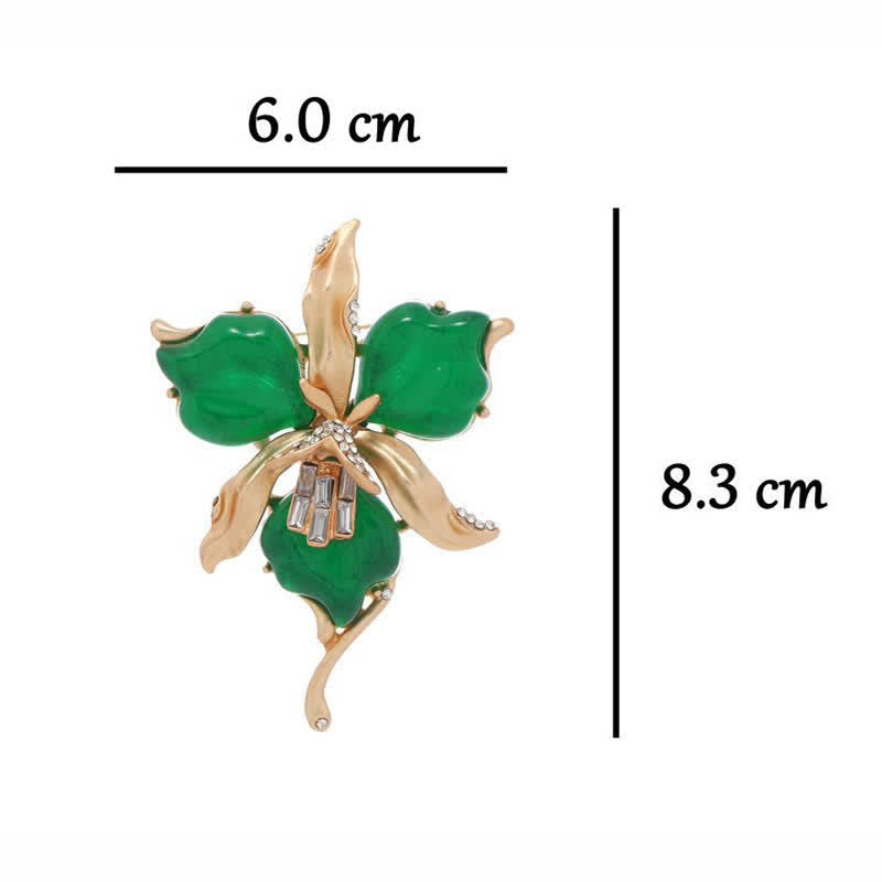 Spilla da donna in ottone metallizzato con fiore di orchidea in resina a forma di petalo