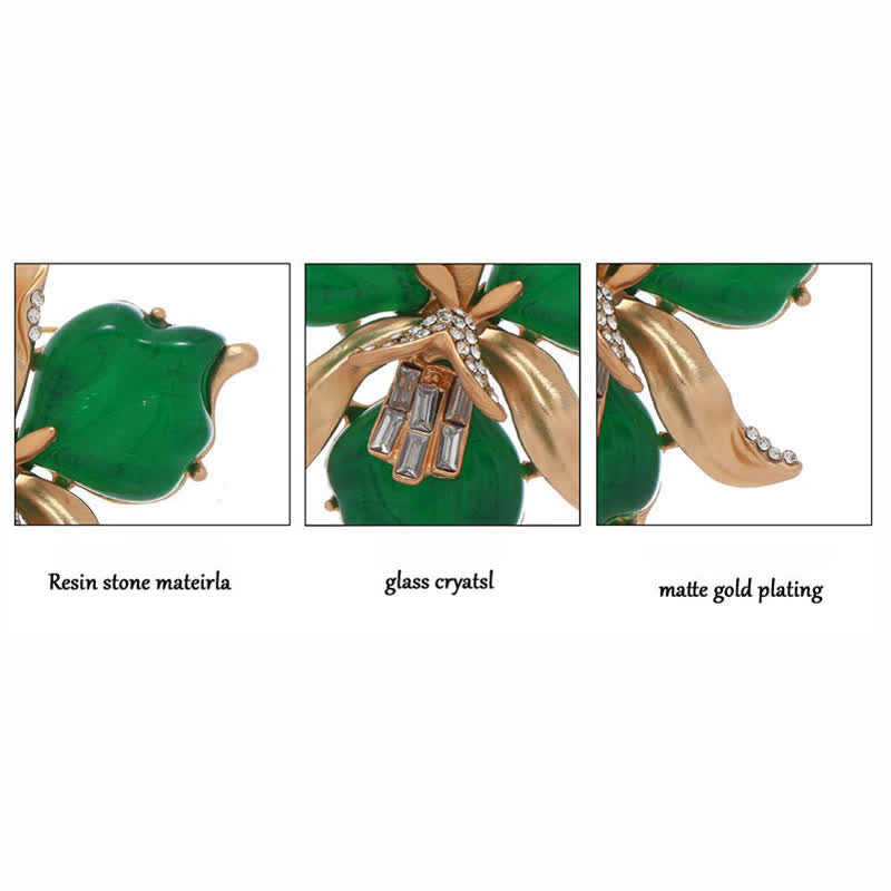 Spilla da donna in ottone metallizzato con fiore di orchidea in resina a forma di petalo