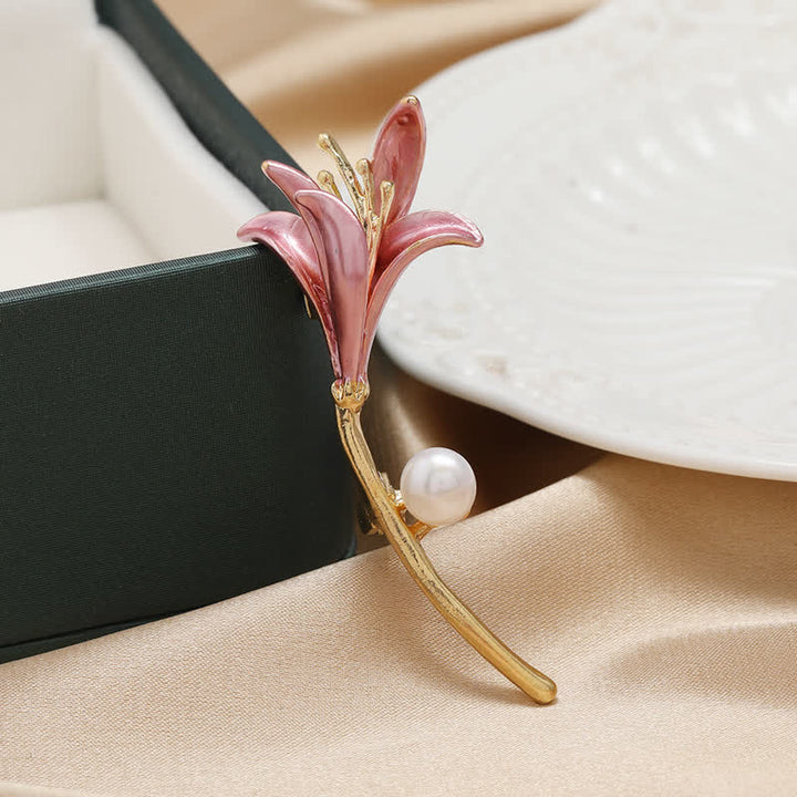 Spilla da donna a forma di tulipano rosa smaltato