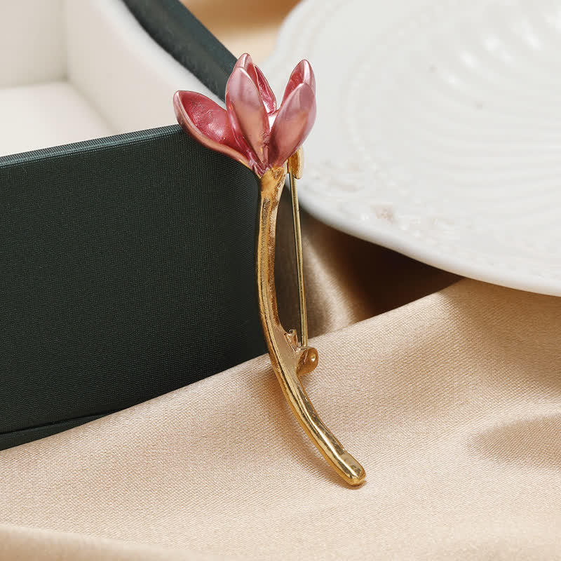 Spilla da donna a forma di tulipano rosa smaltato