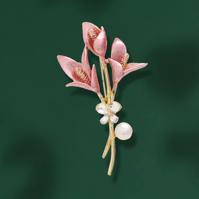 Spilla da donna a forma di tulipano rosa smaltato