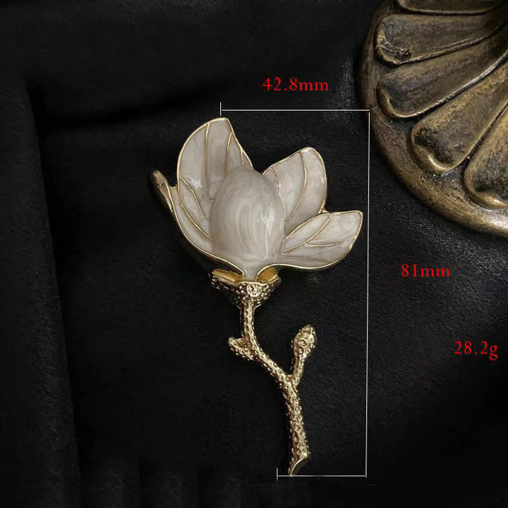 Spilla da donna in stile corte esagerato con magnolia bianca