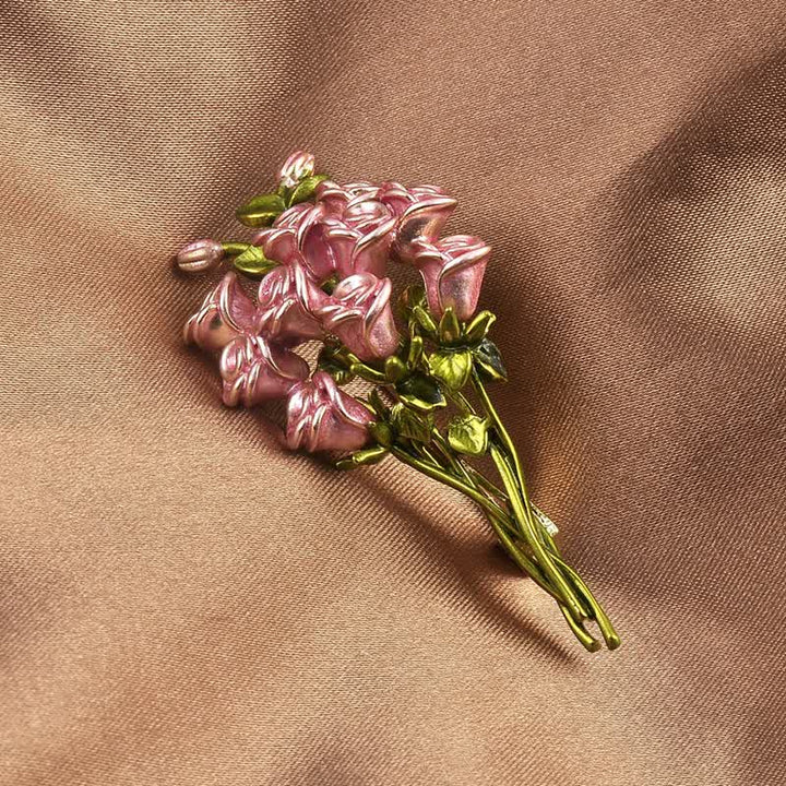 Spilla da donna con bouquet di rose rosa e verdi