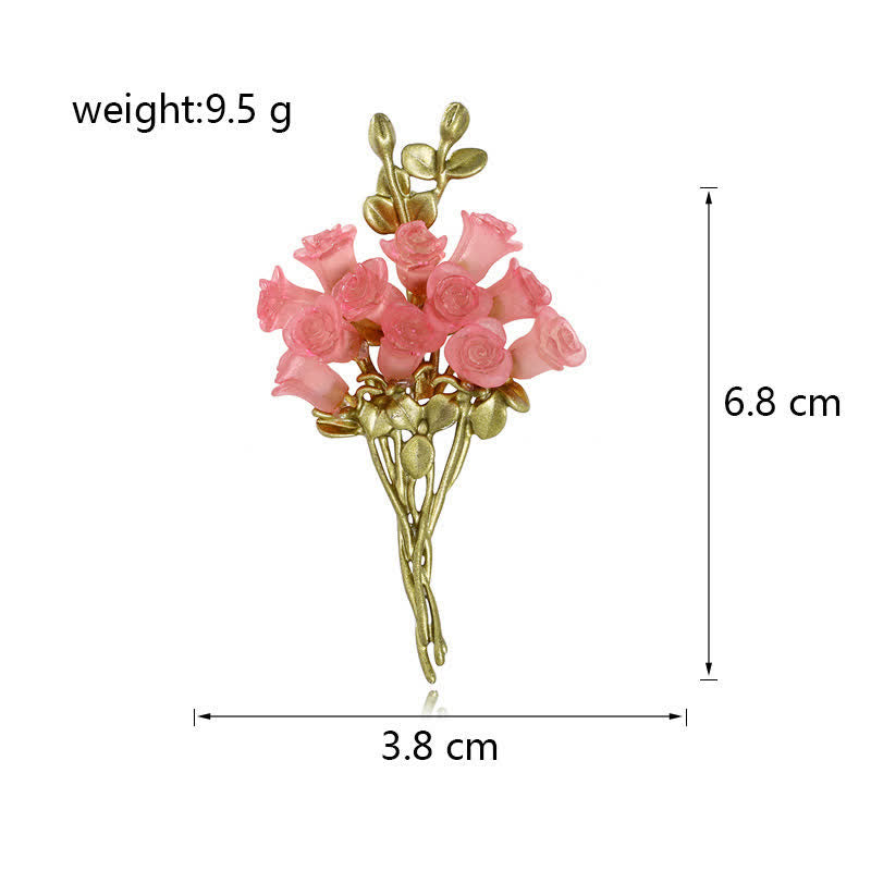 Spilla da donna con bouquet di rose rosa e verdi romantiche