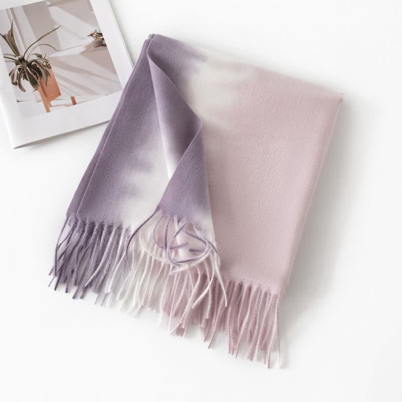 Sciarpa unisex in finto cashmere con frange colorate sfumate - Viola - image 7