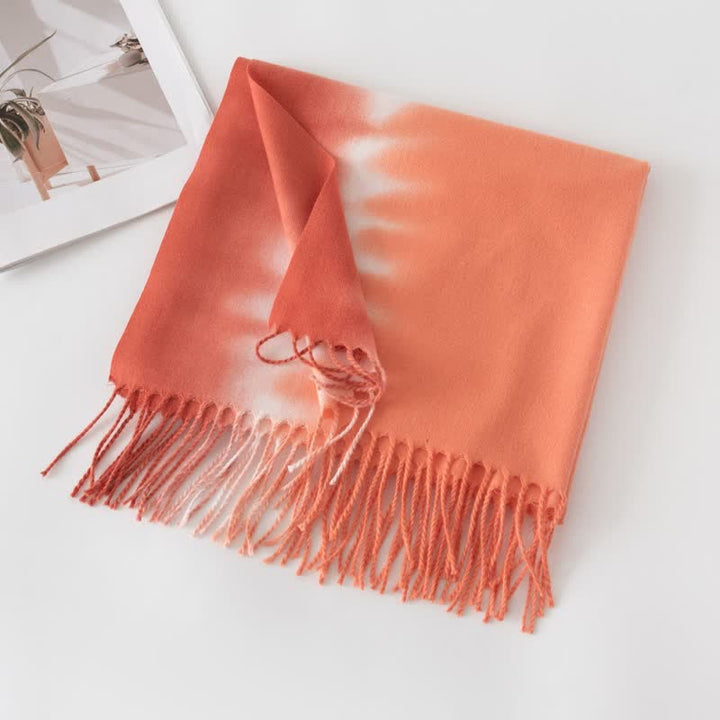 Sciarpa unisex in finto cashmere con frange colorate sfumate - Arancione chiaro - image 15
