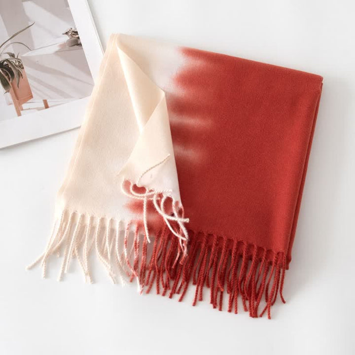 Sciarpa unisex in finto cashmere con frange colorate sfumate - Avorio e rosso - image 20