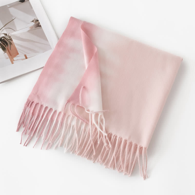 Sciarpa unisex in finto cashmere con frange colorate sfumate