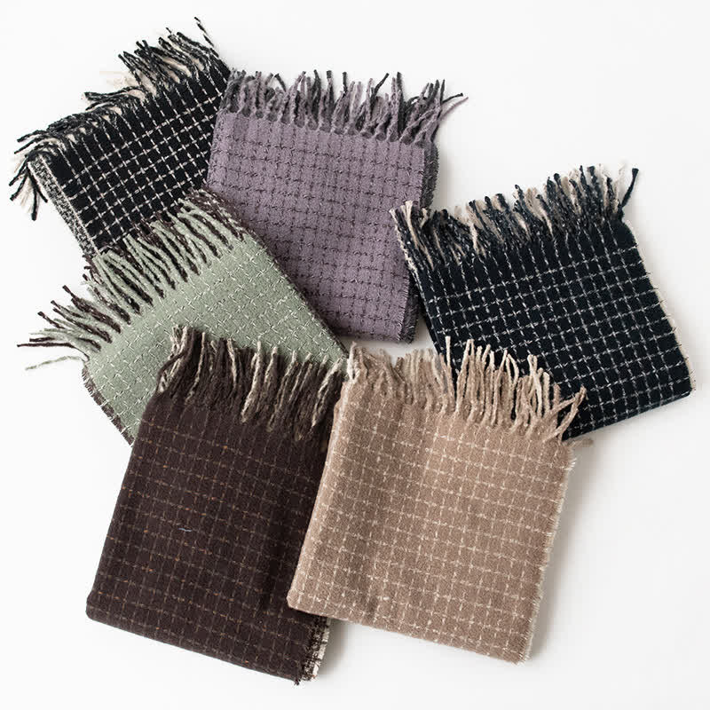 Sciarpa unisex con nappe vintage a quadri e blocchi di colore - image 1
