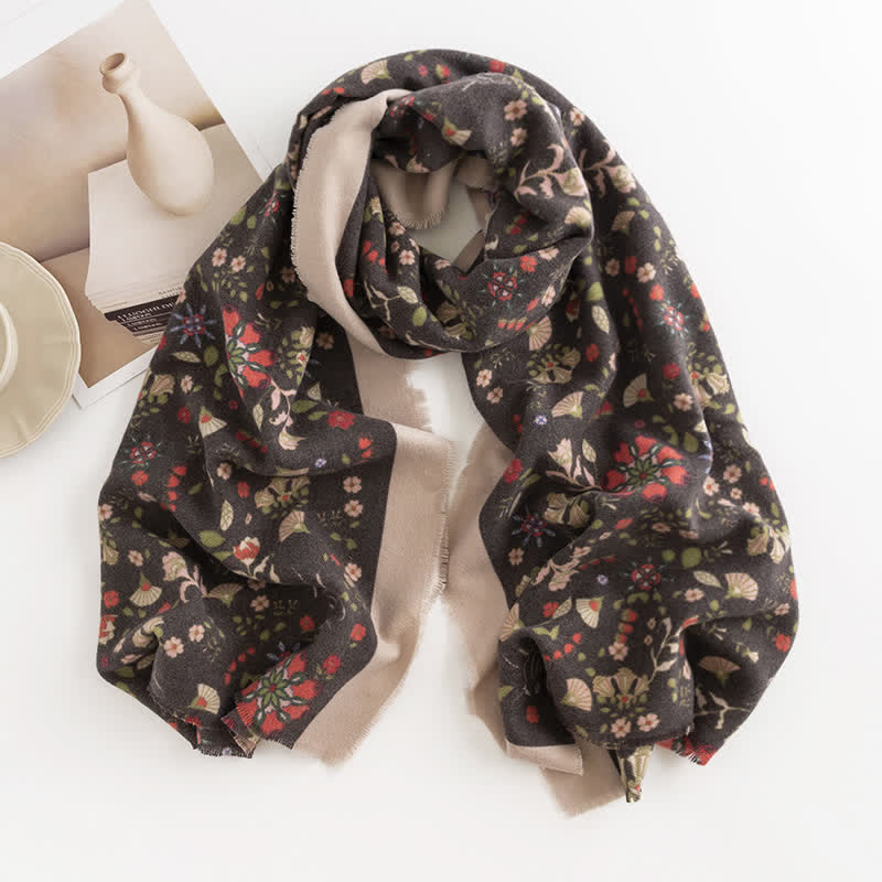 Sciarpa elegante con bordo a contrasto floreale da donna - Grigio scuro - image 8