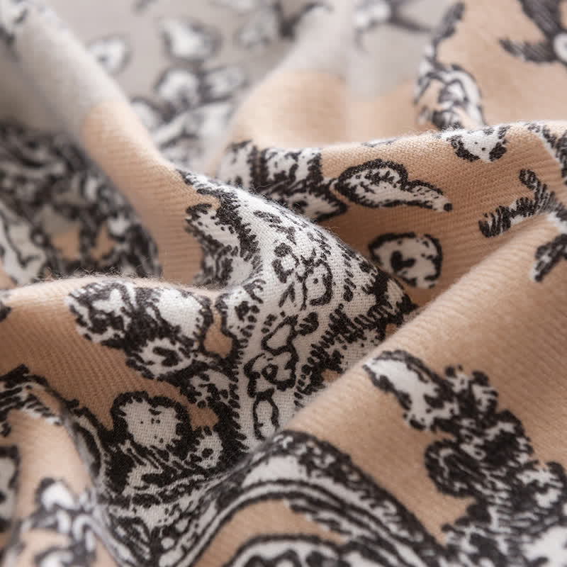 Sciarpa da donna vintage in stile nazionale con stampa grigia