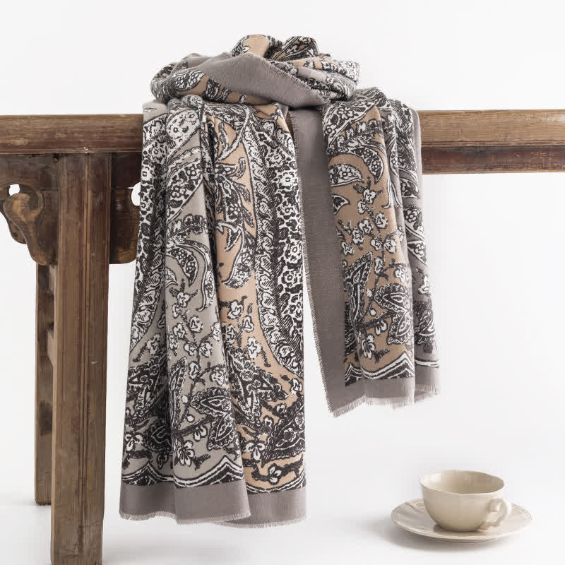 Sciarpa da donna vintage in stile nazionale con stampa grigia - Grigio - image 0