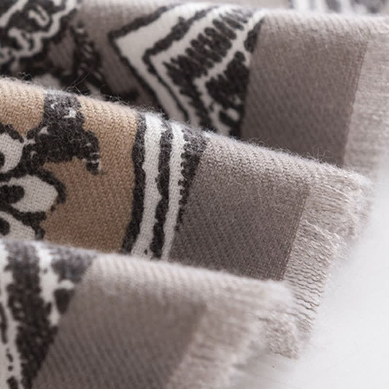 Sciarpa da donna vintage in stile nazionale con stampa grigia