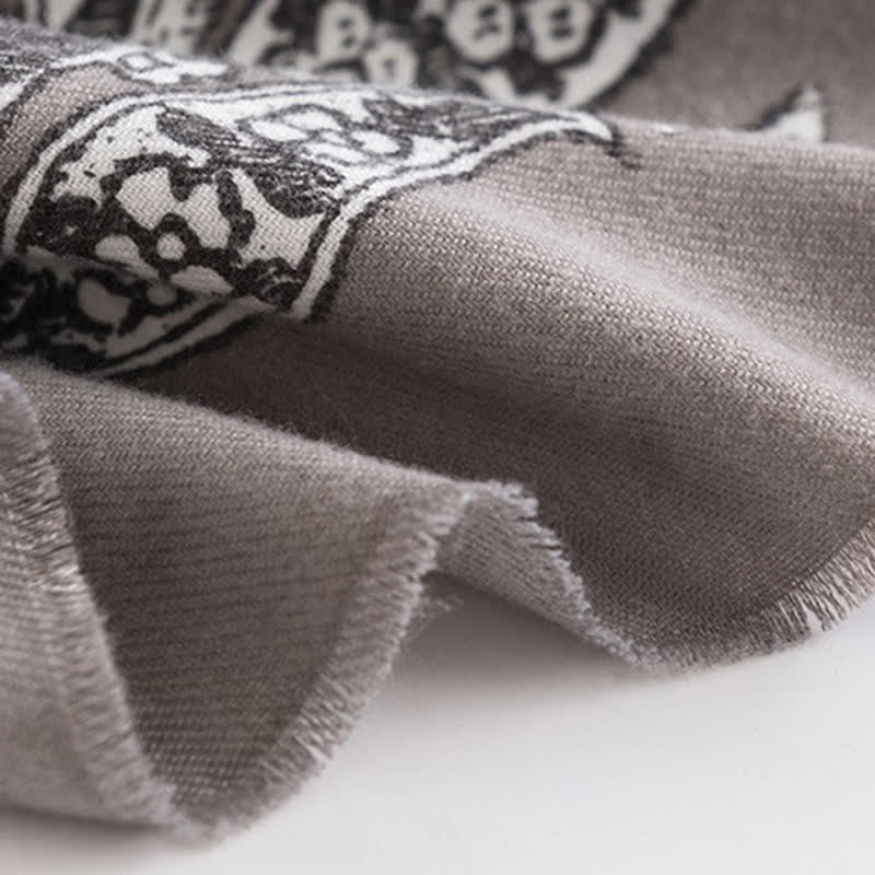 Sciarpa da donna vintage in stile nazionale con stampa grigia