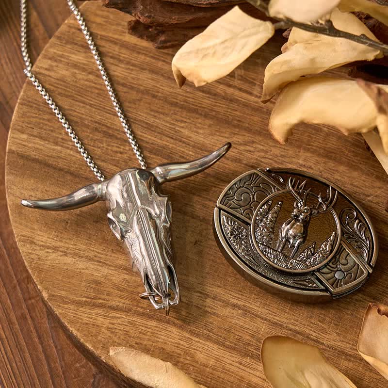Gadget Western fai da te, fibbia per coltello nascosto, ciondolo a forma di toro Longhorn