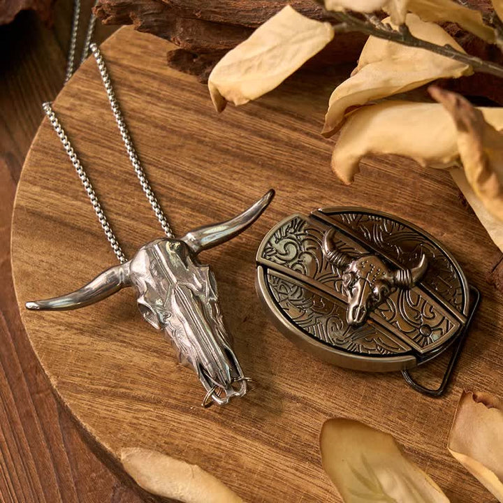 Gadget Western fai da te, fibbia per coltello nascosto, ciondolo a forma di toro Longhorn