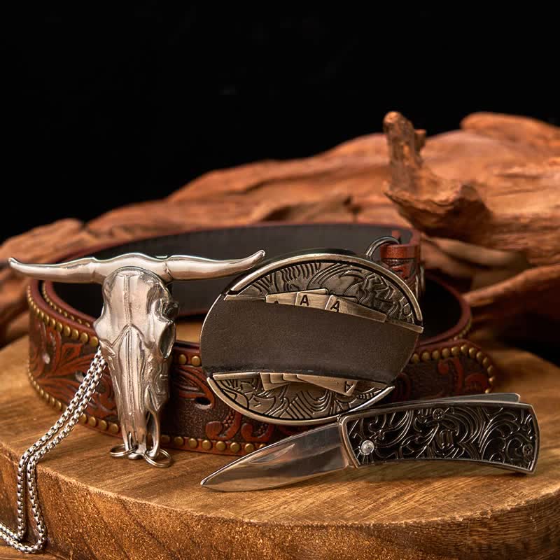 Gadget Western fai da te, fibbia per coltello nascosto, ciondolo a forma di toro Longhorn