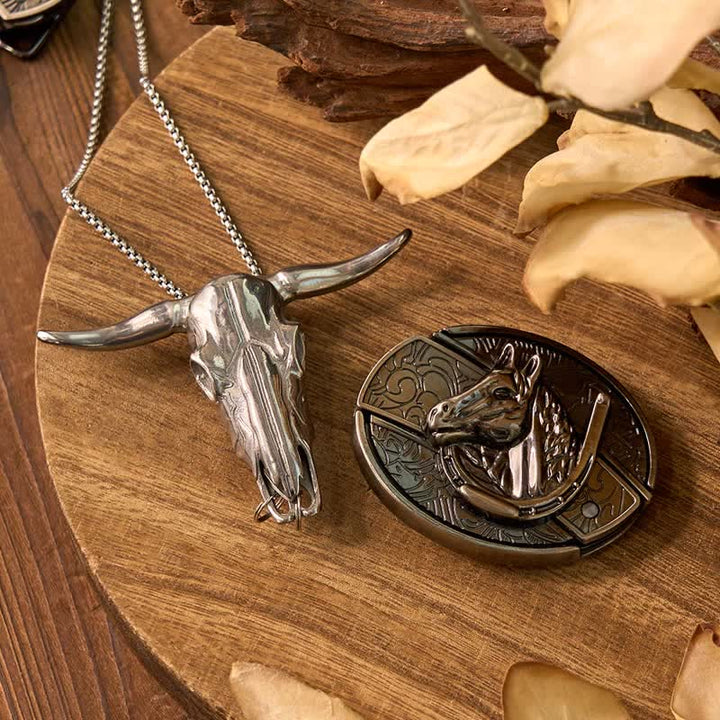 Gadget Western fai da te, fibbia per coltello nascosto, ciondolo a forma di toro Longhorn