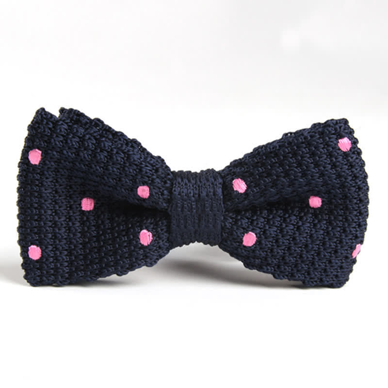 Papillon lavorato a maglia con pois vivaci da uomo - Blu marino e rosa - image 2