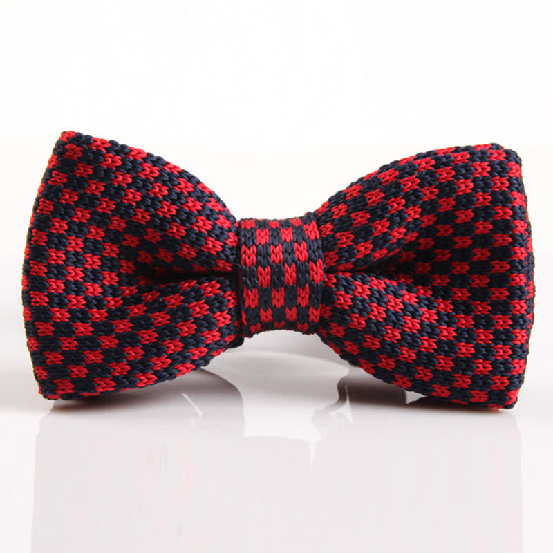 Papillon lavorato a maglia con motivo pied de poule da uomo - Rosso e blu navy - image 2